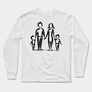 Stick figure family in black ink Long Sleeve T-Shirt